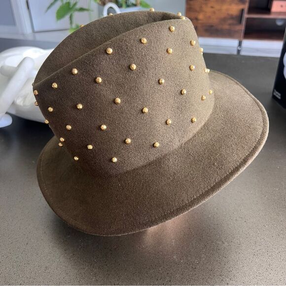 Vintage Bollman Americana Olive Felt Hat with Gold Studs - Picture 3 of 6